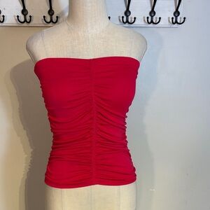 Zara Strapless Ruched Crop Tube Top in Red Size Small